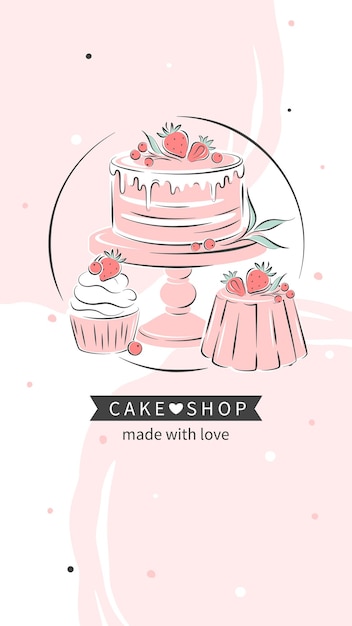 Pastry and cake shop logo. cake, cupcake and berries.