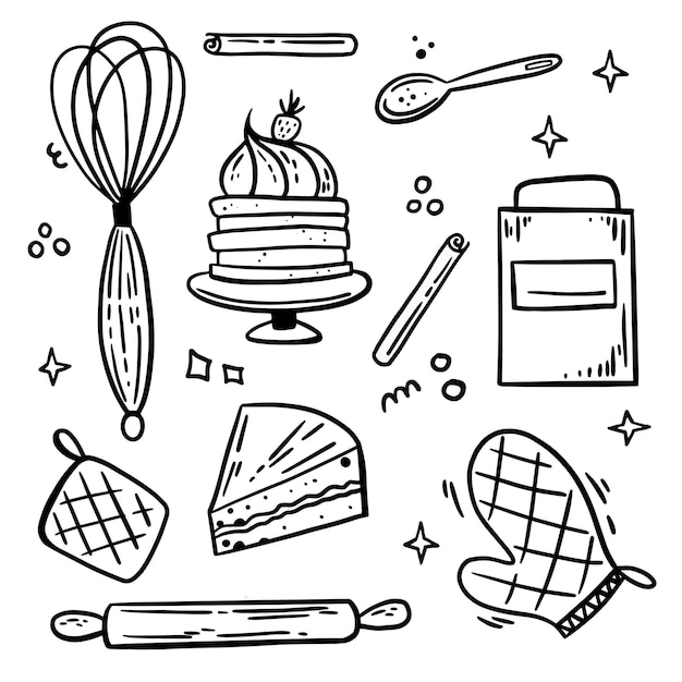 Pastry confectioner vector doodle set hand drawn