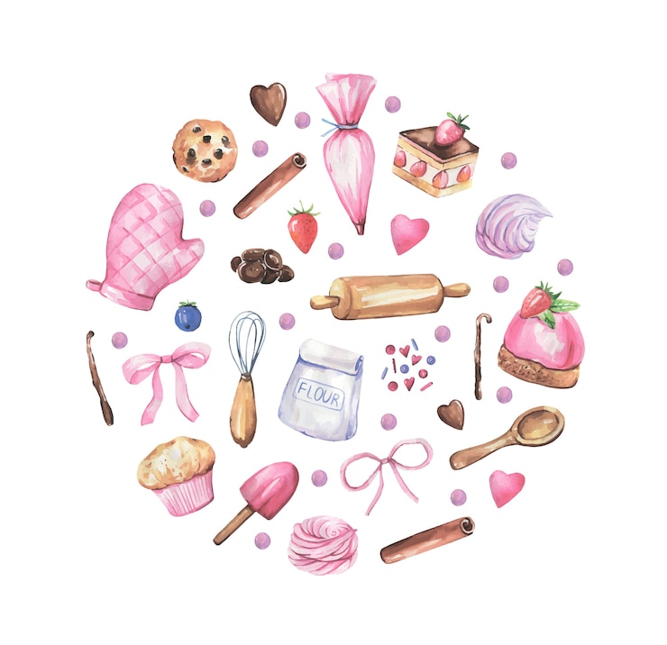 Pastry logo hand-drawn in watercolor.