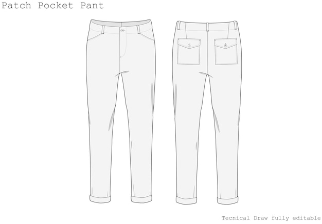 Premium Vector | Patch pocket pant_ a technical drawing of a pant