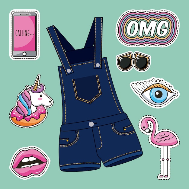 Vector patches fashion overalls clothes image