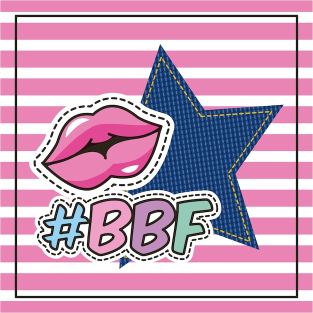 Patches lippen star denim bbf decoratie