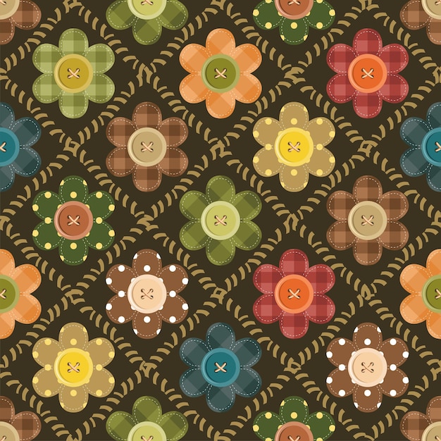 patchwork background with flowers and buttons