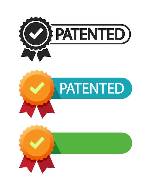Вектор Значок патентного сертификата, векторная лицензия, лицензированная медаль, штамп, логотип, пустой, пустой шаблон, наградной трофей, значок или лучший продукт, услуга, розетка, качество, юридическая печать, графическая резиновая бирка, красный, зеленый, оранжевый, синий.