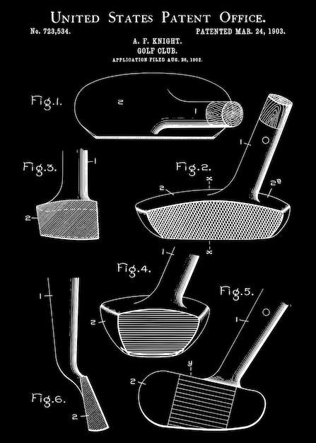 Disegno di brevetto per l'a f knights golf club 1903