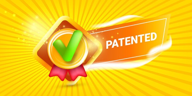 Patented banner design template with green check mark