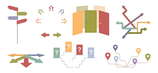 Vector path choice icons for multiple direction solutions