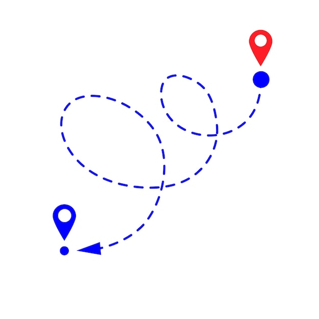 Vector path from point to point, location for travel, dotted road map with destinations. vector illustratio