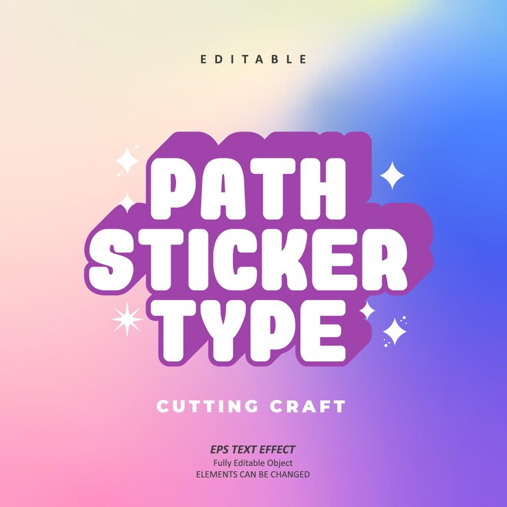 Vector path sticker cutting craft shadow purple text effect editable premium vector