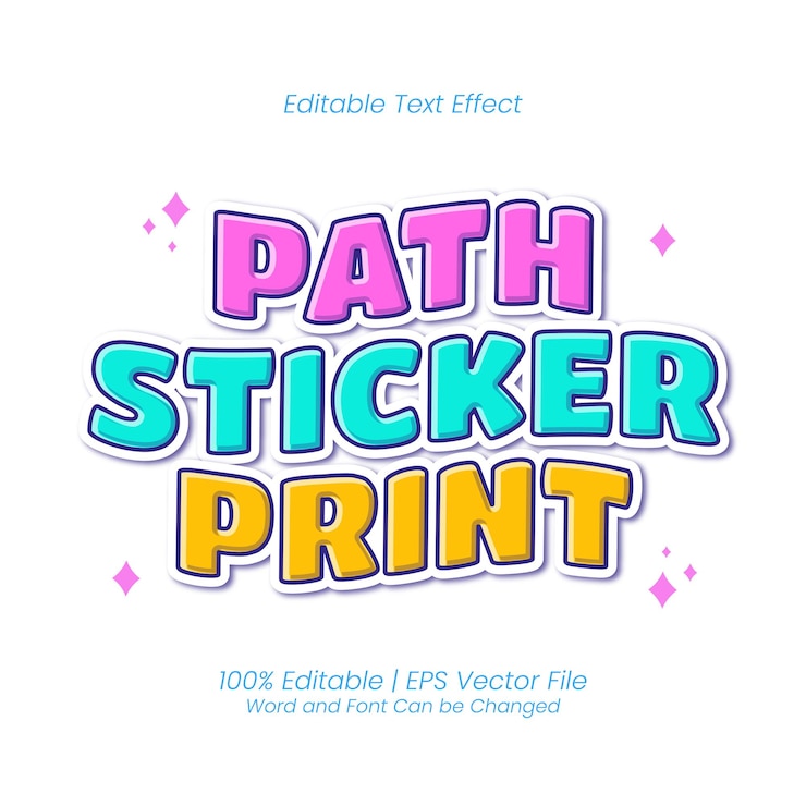 Vector path sticker print cutting craft cartoon style text effect editable
