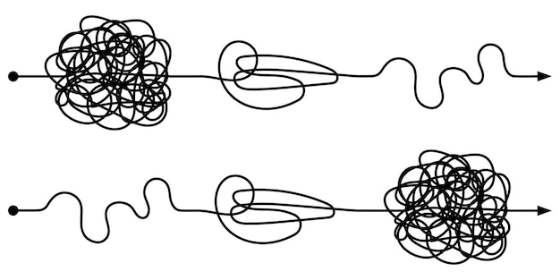 Vettore percorso di transizione dal vettore complesso al vettore semplice modo di sviluppo semplice e complesso linea di ottimizzazione del processo passo dopo passo transizione da una linea caotica a una pari