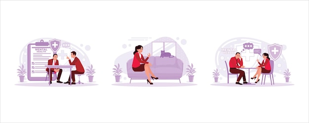 The patient consulted a psychiatrist a female worker relaxing on the sofa concept of mental health