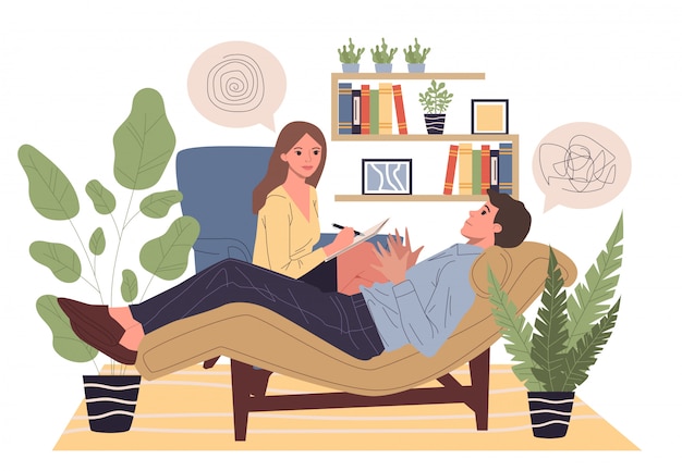 Vector patient counseling with psychologist  illustration