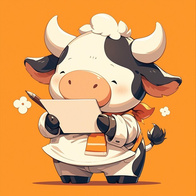 Vector a patient cow writer cartoon style