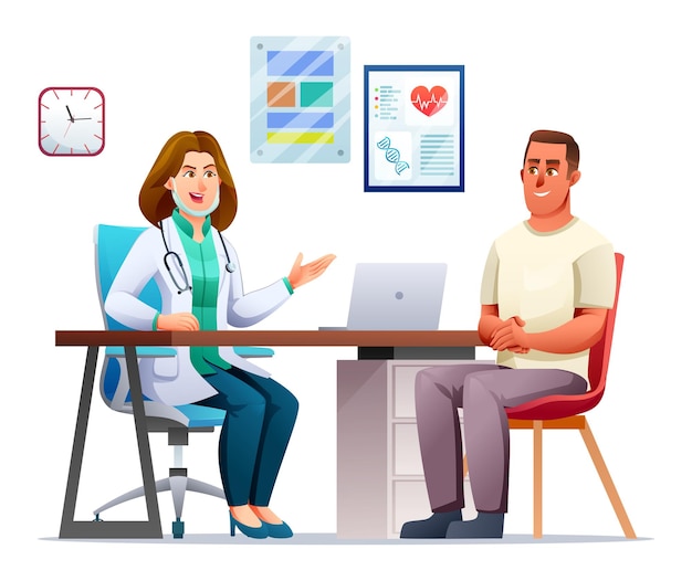 Vector patient at the doctor appointment medical consultation concept vector cartoon character illustration