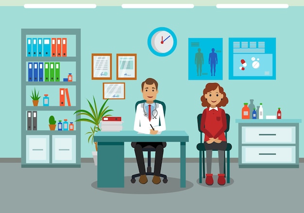 The patient is at the doctor's reception. vector illustration.