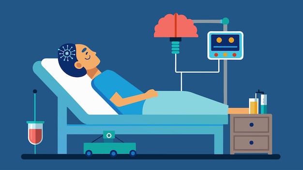 양자 컴퓨팅 기술 을 이식 하는 수술 을 받고 있는 병원 침대 에 누워 있는 환자