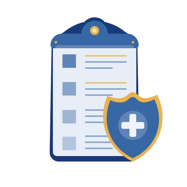 patient protection medical insurance icon clipboard and shield with a cross as a symbol insurance