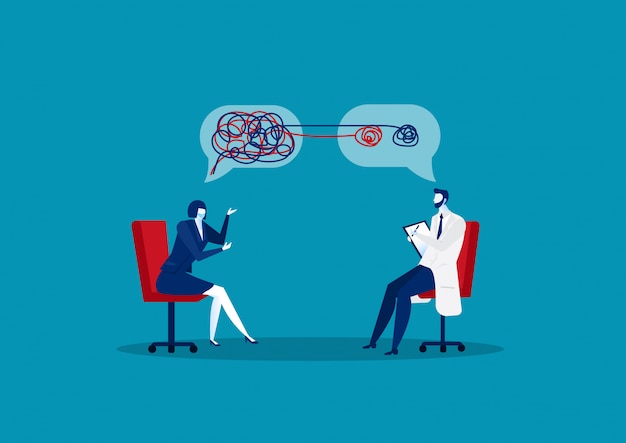 patient woman  talking to primary care physician with have noted about her sick.   illustration.