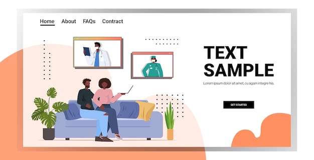 Patiënten bespreken met afro-amerikaanse artsen in webbrowservensters online medische raadpleging