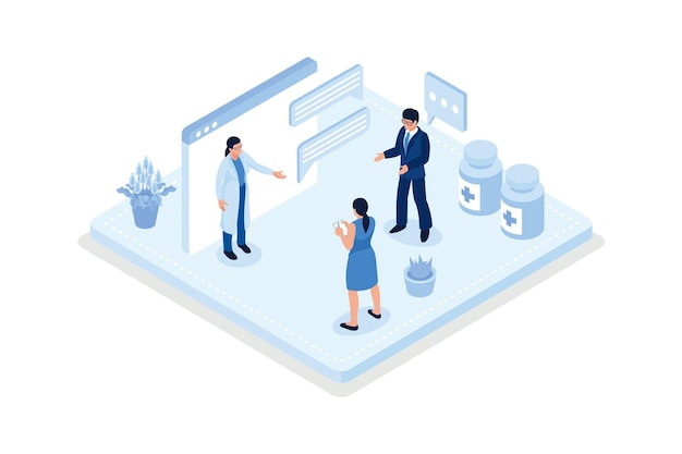 Patients having consultation Telemedicine and ehealth concept isometric vector modern illustration