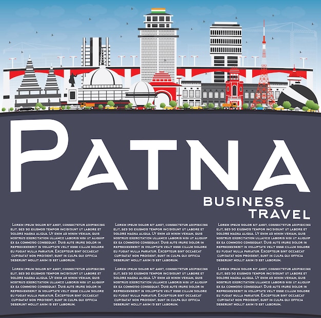 Patna skyline with gray buildings, blue sky and copy space. vector illustration. business travel and tourism concept with modern architecture. image for presentation banner placard and web site.