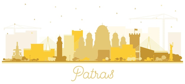 Patrasso grecia city skyline silhouette con edifici dorati isolati su bianco