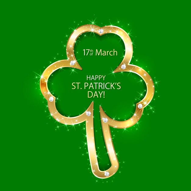 Patricks Day background with golden clover, illustration