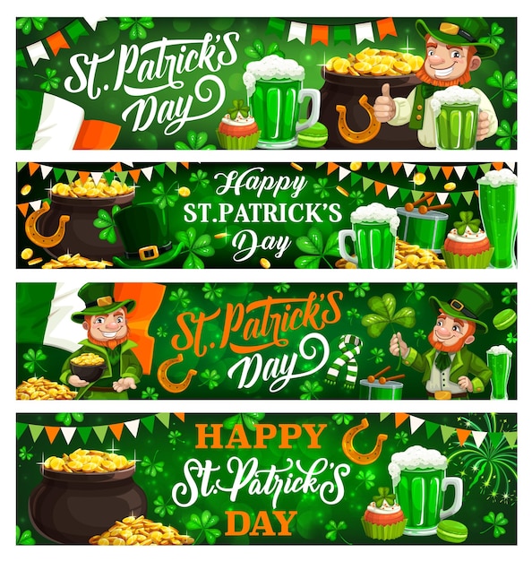 Patricks Day banners van kabouters gouden klaverblaadjes