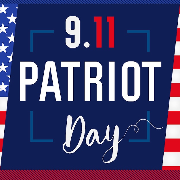 Patriot dag vs vierkante poster. 11 september, we zullen vectorbanner met geometrisch frame nooit vergeten