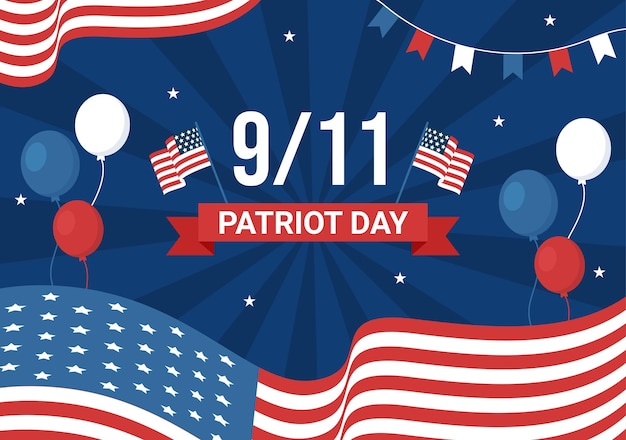patriot day usa celebration hand drawn flat illustration with american flag and national remembers