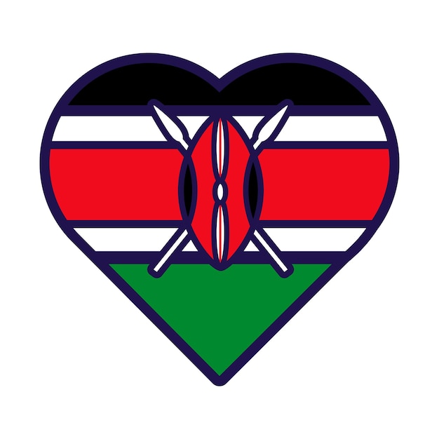 Patriot hart in nationale vlagkleuren van Kenia Feestelijke elementattributen van Kenia Onafhankelijkheidsdag Cartoon vectorpictogram in nationale kleuren van de vlag van het land geïsoleerd op witte achtergrond
