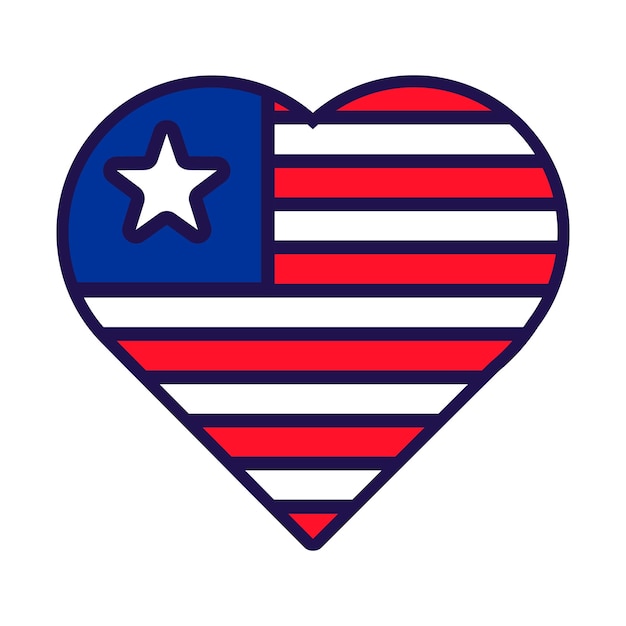 Vettore cuore patriota nei colori della bandiera nazionale della liberia attributi dell'elemento festivo dell'icona di vettore del fumetto del giorno dell'indipendenza della liberia nei colori nazionali della bandiera del paese isolato su priorità bassa bianca