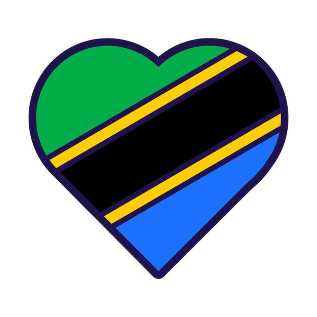 Сердце патриота в цветах национального флага Танзании Атрибуты праздничного элемента Дня независимости Танзании Мультфильм векторная икона в национальных цветах флага страны на белом фоне