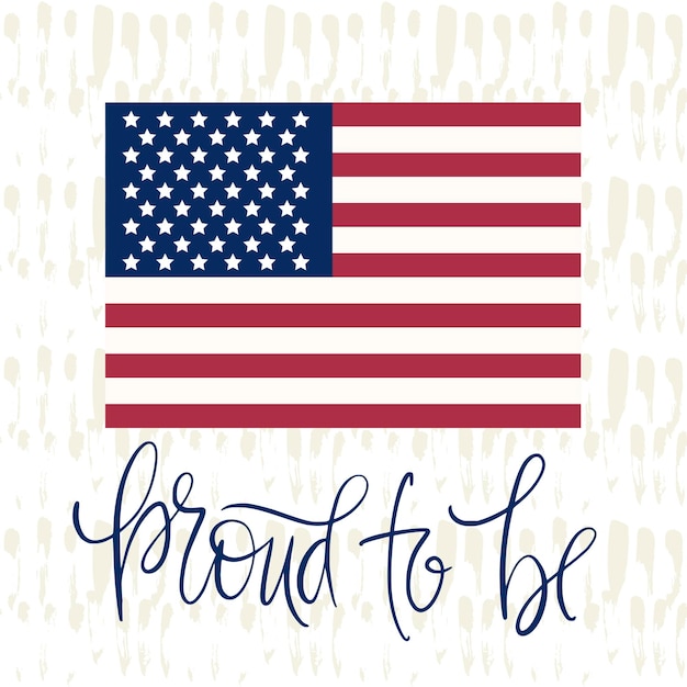 Carta patriottica con citazione scritta disegnata a mano e bandiera nazionale americana