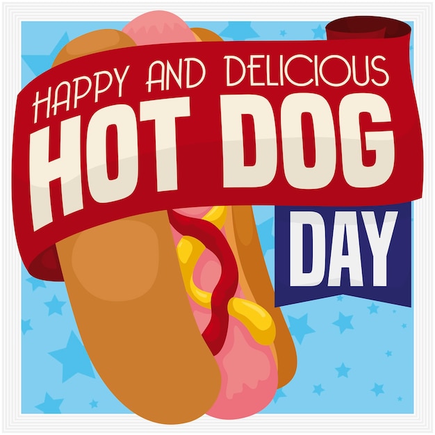 Vettore disegno patriottico per l'american hot dog day con nastri