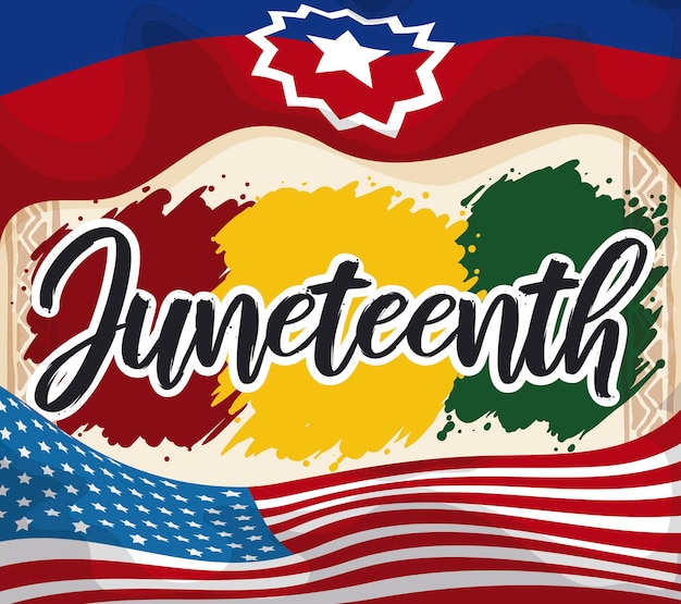 Patriotic design with Juneteenth and USA flags celebrating this Day