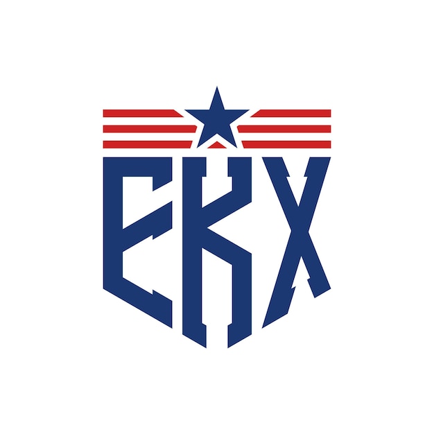 patriotic ekx logo with star and american flag straps letter ekx logo with usa flag
