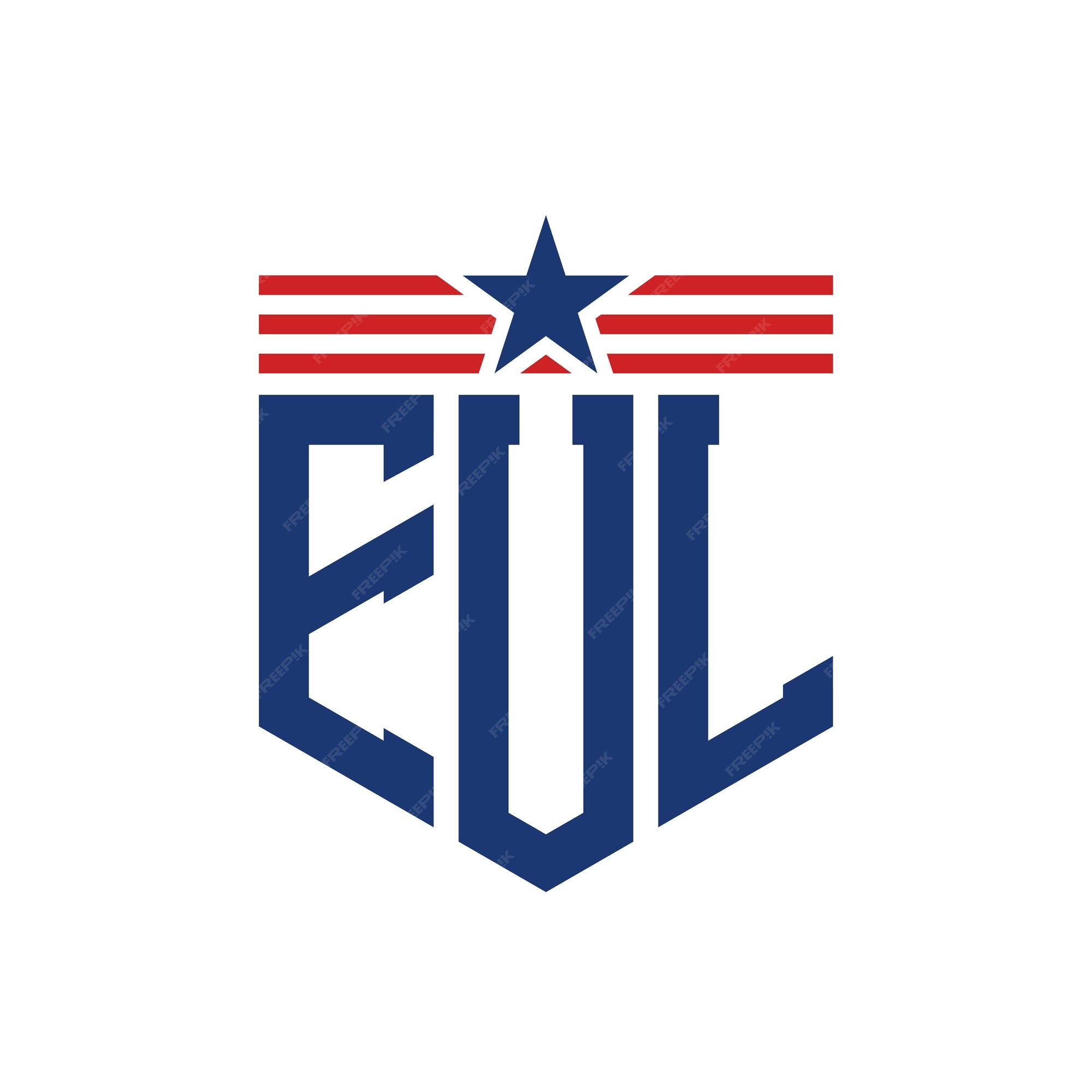 Premium Vector Patriotic EUL Logo with Star and American Flag Straps Letter EUL Logo with USA Flag