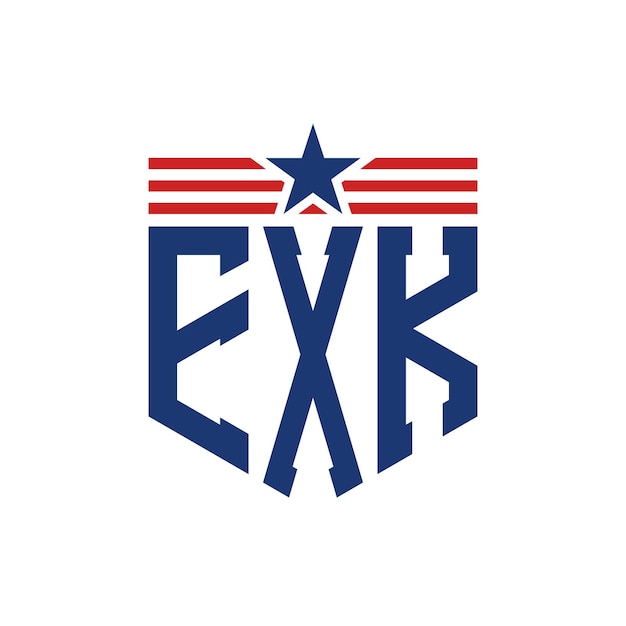 patriotic exk logo with star and american flag straps letter exk logo with usa flag