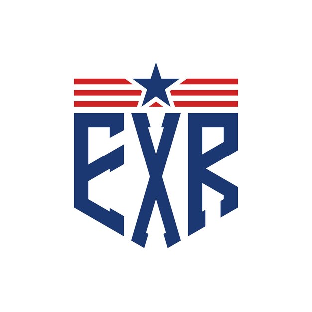 patriotic exr logo with star and american flag straps letter exr logo with usa flag