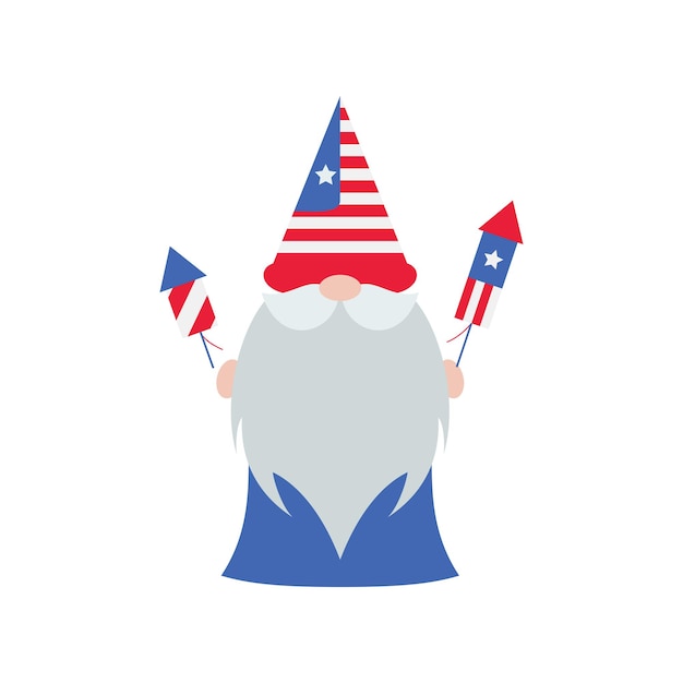 Vector patriotic gnomes illustration funny gnomes in america independence day costume carnival