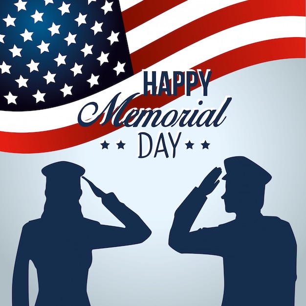 Vector patriotic soldiers with usa flag to memorial day