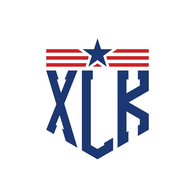 patriotic xlk logo with star and american flag straps letter xlk logo with usa flag