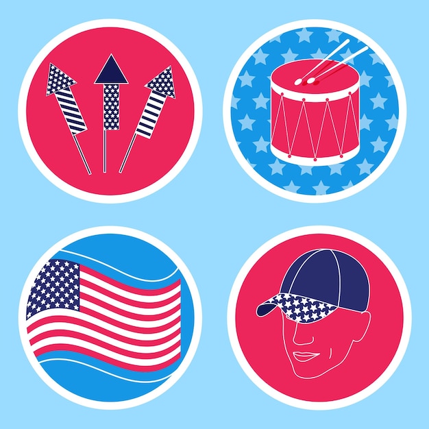 Patriottisch vector stickerpakket Onafhankelijkheidsdag in de VS 4 juli