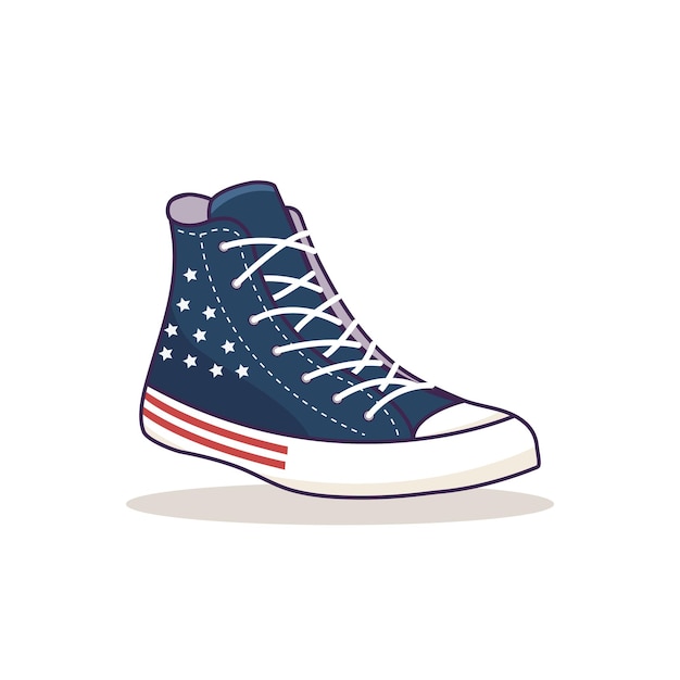 Patriottische Amerikaanse vlag hoge top canvas sneaker schoenen geïsoleerd op een witte achtergrond 4 juli