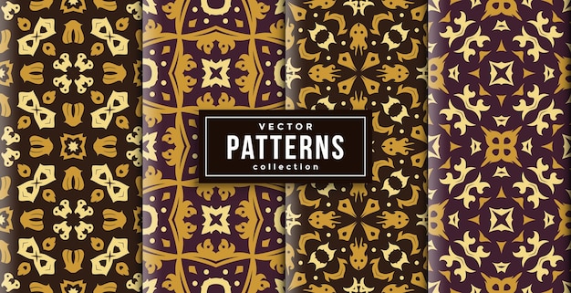 Patroon batik stijl bruine kleuren set van vier. naadloze achtergrond klaar om af te drukken