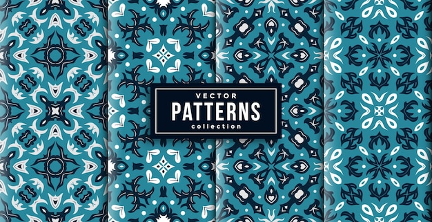Patroon batik stijl drie kleuren set van vier. naadloze achtergrond klaar om af te drukken