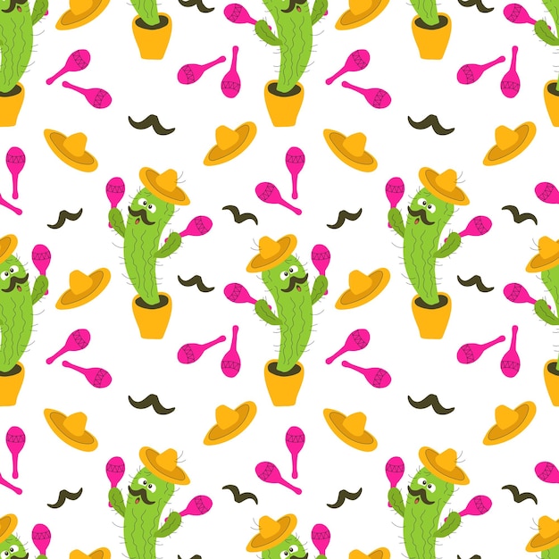 patroon cartoon cactus met maracas