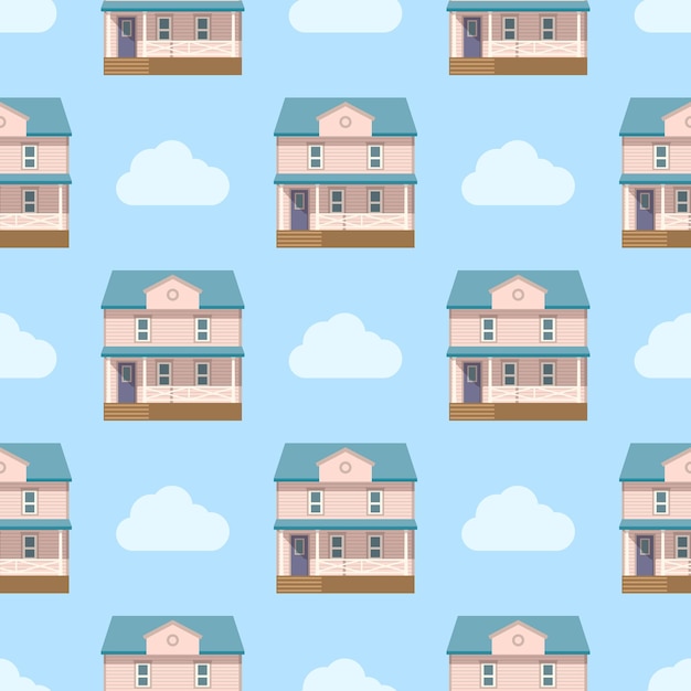 Patroon huis op de achtergrond van de hemel met wolken Vector illustratie